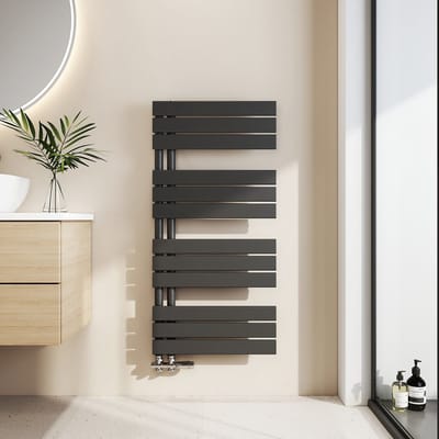 EMKE Handdoekradiator - Plat Design - Mat Zwart - 104x50 cm - 529W - Badkamer Verwarming - CV Radiator