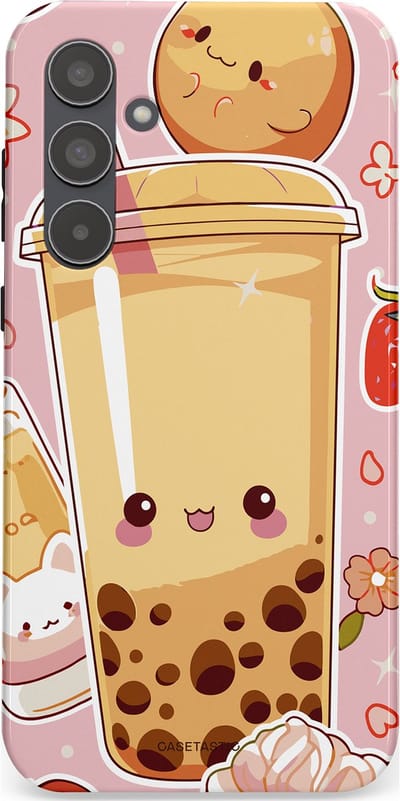 Casetastic Hoesje Geschikt voor Samsung A55 - Stijlvolle Beschermende Duo-layer Case - Kawaii Thee Design - Bubble Tea