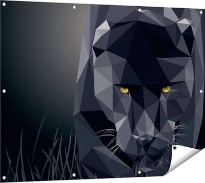 Gards Tuinposter Zwarte Panter van Origami - Abstract - 120x90 cm - Tuindoek - Tuindecoratie - Wanddecoratie buiten - Tuinschilderij