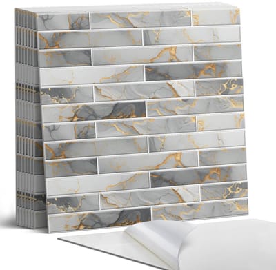 Coloray Plaktegels - Elegant marmerpatroon Portugese Tegels - 30 cm x 30 cm - Grijs Plaktegels - 9 stuks - Vierkant PVC Tegels - Plaktegels Keuken - Zelfklevende Vloertegels - Vinyltegels Vloer Zelfklevend - Zelfklevende Tegels