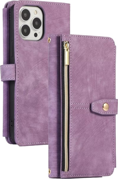 Hoesje geschikt voor iPhone 14 Pro Max - Bookcase - Koord - Pasjeshouder - Portemonnee - Kunstleer - Paars