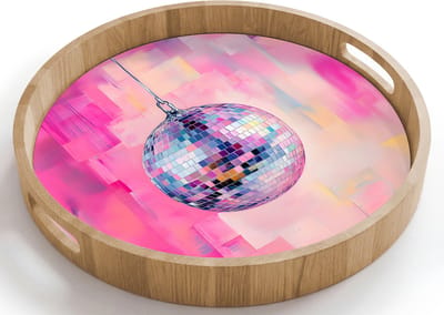 Dienblad rond 40x40 cm - Schootdienblad hout - Discobal - Pink - Verf - Borrelplank rechthoek - Plateau houten dienbladen