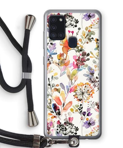 Case Company® - Hoesje met koord geschikt voor Samsung Galaxy A21s hoesje met Koord - Wilde grassen - Telefoonhoesje met Zwart Koord - Bescherming aan alle Kanten en Over de Schermrand