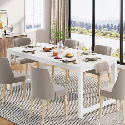 Eettafel Industrieel Wit 180x80 cm – HomeByNicole Luxe Industriële Keukentafel voor 6-8 Personen – Stevige Eetkamertafel met Metalen Poten – Grote Rechthoekige Eettafel voor Woonkamer, Keuken of Kantoor – Houten Industriële Tafel Modern Design