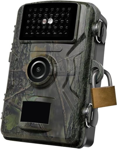 TIM® Professionele WildCamera met Nachtzicht – Wildcamera Voor Buiten Met 90°-Groothoeklens – 32GB SD kaart – Full HD 1080p Resolutie - Camouflage - Zwart - 14cm x 10cm x 7cm