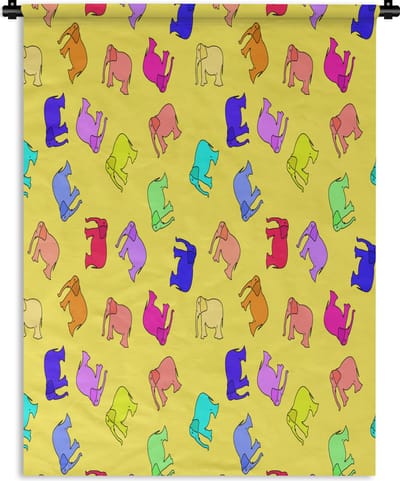 Wandkleed - Wanddoek - Olifant - Geel - Patronen - 150x200 cm - Wandtapijt