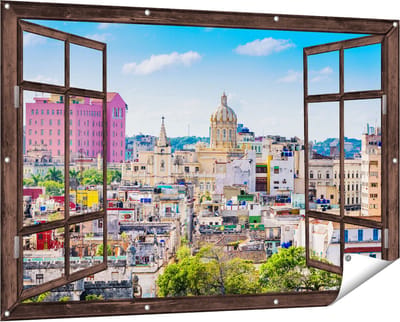 Gards Tuinposter Doorkijk Havana Stad in Cuba - 150x100 cm - Tuindoek - Tuindecoratie - Wanddecoratie buiten - Tuinschilderij