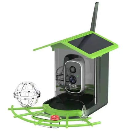 NordHaus Vogelhuisje met Camera - Slimme Vogelvoeder met WiFi - AI Vogelherkenning - Zonnepaneel & Nachtzicht - 24x22x23 cm Groen
