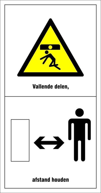 Machinemarkering vallende delen en afstand houden 88 x 168 mm - staand