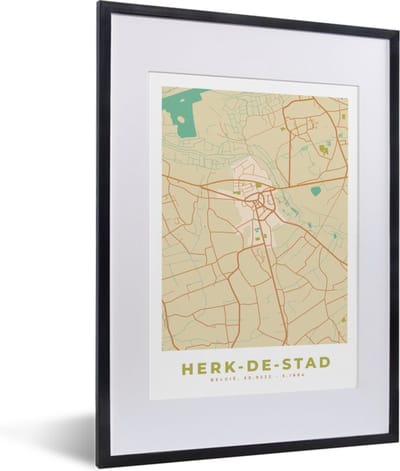 Fotolijst incl. Poster - Plattegrond - Stadskaart - Herk-de-Stad - België - Kaart - 30x40 cm - Posterlijst