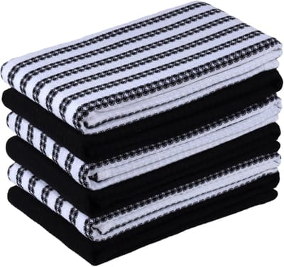 Set van 6 Katoenen Keukendoeken Zwart/Wit - Zeer Absorberend en Sneldrogend