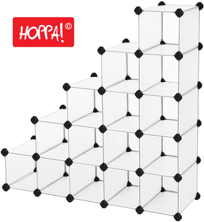 Hoppa! Schoenenkast met 16 vakken | Wit | kunststof/metaal | 114 x 37 x 114 cm (B x D x H)
