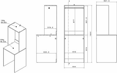 Vente-unique Wasmachinekast met garderoberuimte en dubbele deurkolom - Licht naturel en wit - B156 x H184 - ERKANO