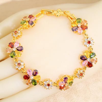 Goud Vergulde Multicolor Zirkonia Armband Bruidssieraden Voor Vrouwen Feestcadeau beige
