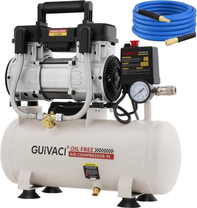 Stille Compressor - Olievrije Pomp - Doe-het-zelf Projecten - 1100W Motor - 9L Tank - Zwart