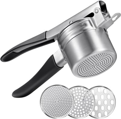 RVS Aardappelpers met 3 Verwisselbare Zeven en Siliconen Handvat voor Luchtige Aardappelpuree, Groentepuree en Fruitsappen