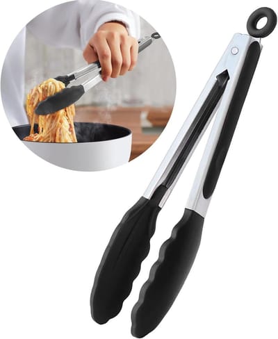 Kooktangen 9 Inch - Rvs en Siliconen, Antislip Keukentangen voor Barbecue, Serveren en Frituren