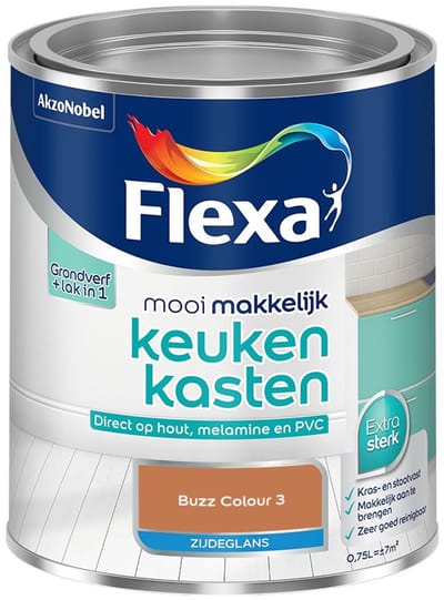 Flexa - Mooi Makkelijk Keukenkasten Zijdeglans - Buzz Colour 3 - Mengverf - 750 Ml