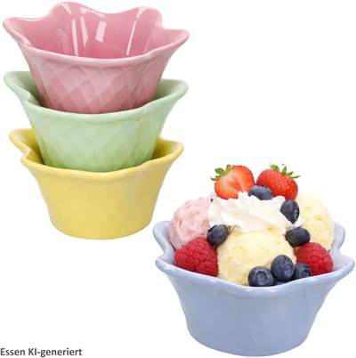 4-delige set EMILIA BLUME ijscoupes met wafel-look, elk 1x Geel, Roze, Groen & Blauw van steengoed – 24307678