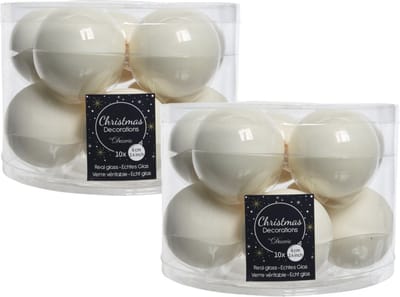 Decoris Kerstballen set - 20x stuks - glas - wol wit - 6 cm - glans/mat - kerstversiering