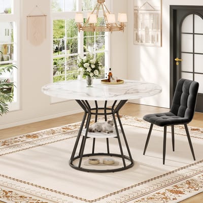 Wishdor Eettafel rond Ø100 cm, 76 cm, MDF en metaal met marmerpatroon en verstelbare voetjes