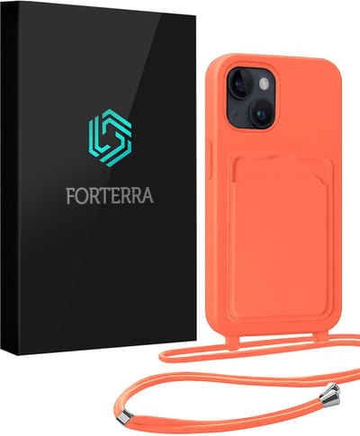 Hoesje Geschikt voor iPhone 13 Pashouder Case Siliconen Hoes Met Koord - Hoes Geschikt voor iPhone 13 Met Telefoonkoord Hoesje Back Cover Met Pasjeshouder - Papaya