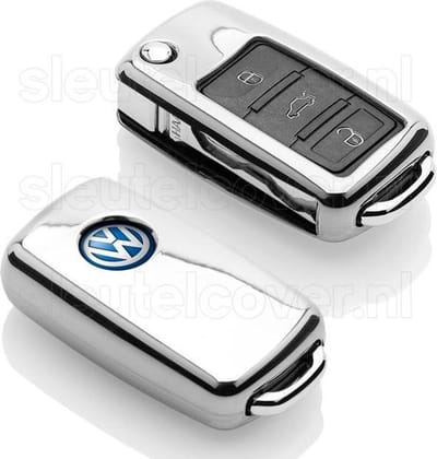 Autosleutel Hoesje geschikt voor Volkswagen / VW - SleutelCover - TPU Autosleutel Cover - Sleutelhoesje Chrome / Hoogglans Zilver