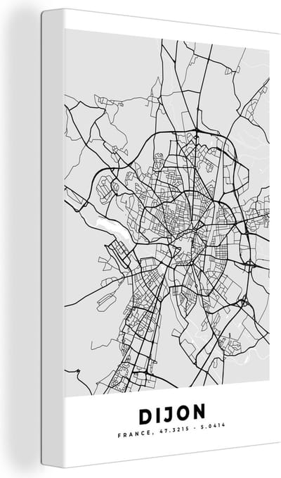 Canvas Schilderij Plattegrond - Kaart - Stadskaart - Frankrijk - Dijon - 20x30 cm - Wanddecoratie