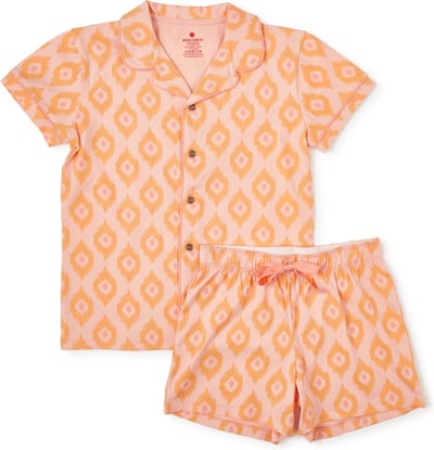 Little Label - klassieke zomer pyjama - roze oranje - bio katoen - 12Y/146-152