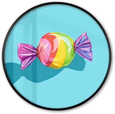 Poster in lijst Rond - Fotolijst 60x60 cm - Posters - Blauw - Snoep - Regenboog - Ronde posterlijst zwart - Decoratie - Wanddecoratie woonkamer - Muurdecoratie slaapkamer