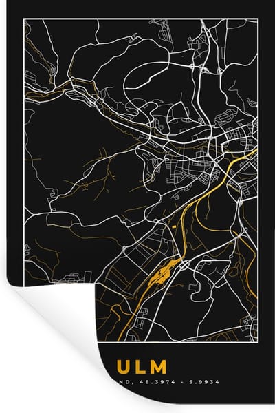 Muurstickers - Sticker Folie - Ulm - Stadskaart - Plattegrond - Goud - Kaart - Duitsland - 20x30 cm - Plakfolie - Muurstickers Kinderkamer - Zelfklevend Behang - Zelfklevend behangpapier - Stickerfolie