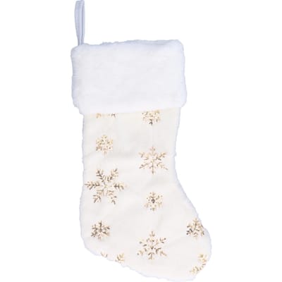 Pendentif Chaussette de Noël en Polyester avec Motif Brodé Flocon de Neige Décoration Arbre de Noël