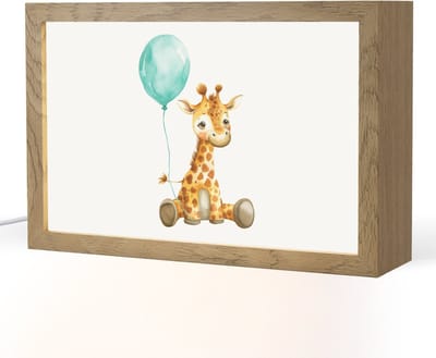 Nachtlampje 30x20 cm - Kinder lampje - Giraf - Baby - Dieren - Blauwe ballon - Tafellamp kinderkamer - Slaapkamer lamp - Bedlamp kinderen - Kinderlampje stopcontact - Wandlamp babykamer - Nachtlampjes