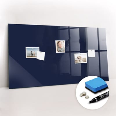 Tulup Whitebord - Kleur Donker Marineblauw Magneetbord - 120 cm x 60 cm - Magnetic Board - Stylish Memo Board - Memobord Keuken - Notitiebord Werkplek - Gratis 5 Sterke Magneten + Whiteboard Marker & Wisser - Magneetbord Keuken - Magnetisch Wandbord