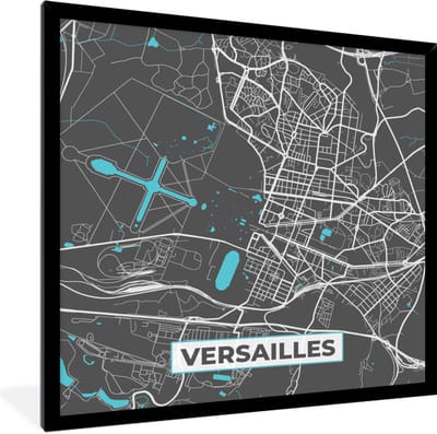 Fotolijst incl. Poster - Plattegrond – Versailles – Stadskaart – Kaart – Frankrijk - 40x40 cm - Posterlijst