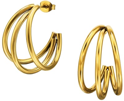 Joy Ibiza - Triple layer oorbellen - 3 bogen oorringen - 25 mm - vlinder sluiting - chirurgisch staal - ear party boho - bohemian style - ip/pvd gold plated