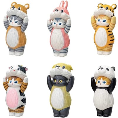 Coffret de figurines Mofusand avec couvre-chefs animaux mignons en PVC, pendentif en forme de donut, porte-clés décoratif, jouet surprise, cadeau gray