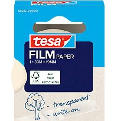 tesafilm® papieren kleeffilm, transparant, 19 mm x 33 m, geruisloos afwikkelend, oplosmiddelvrij, 1 rol
