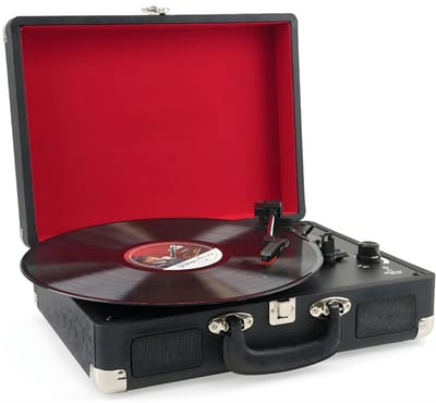 KAD® Platenspeler - Draagbare Koffer Platenspeler - Ingebouwde Stereo Luidsprekers - Zwart - ‎16cm x 39cm x 16cm