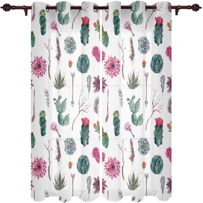 Pastorale Planten Succulente Bloemen Raamgordijnen voor Woonkamer Slaapkamer Gordijn Modern Keuken Jaloezieën Draperieën Gordijnen 135W x 60H(cm) x1