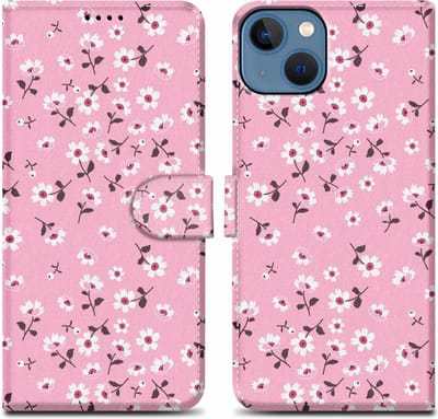 Cadorabo Hoesje geschikt voor Apple iPhone 14 - Design Bloemenregen No. 6 - Beschermhoes Case Cover met magnetische sluiting, standaardfunctie en kaartvakje