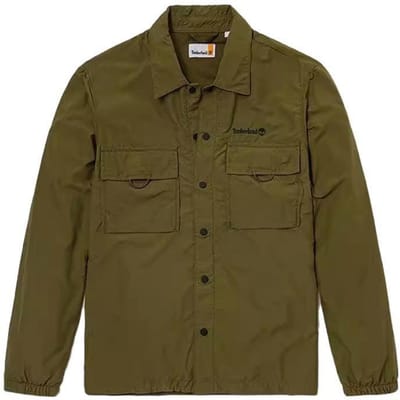 Timberland effen, waterafstotend, losvallend casual overhemd met lange mouwen en voorzak, donker olijfgroen, A2NFJ-302 S brown