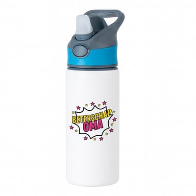 Hacebo® - Beterschap oma waterfles met rietje blauw - een oma die ziek is of iets gebroken heeft - cadeau voor zieke oma - ziek - koorts - snel beter worden - cadeau - beterschap cadeau - kado - gift - geschenk - water fles - 650ML