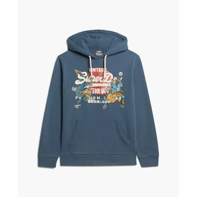 Superdry - Tokyo hoodie met Vintage logo en grafische print - Heren - Hoodies