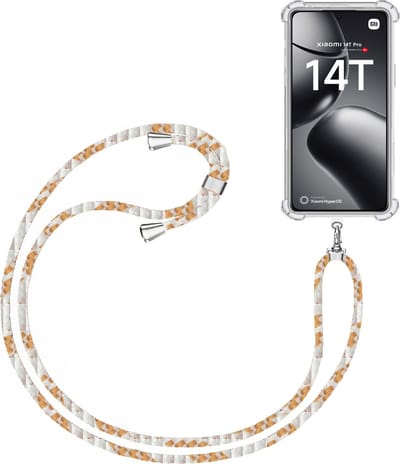 Telefoonkoord + Hoesje Geschikt voor Xiaomi 14T - Lengte Verstelbaar - Telefoonketting - Shock Proof Case - Wit Goud