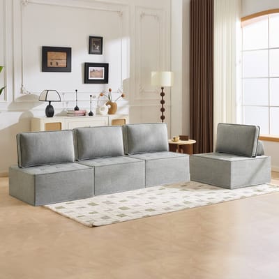 MODFU Modulaire Relaxfauteuil - Flexibel Te Combineren - Modern - Voor Kleine Ruimtes - Multiplex En Linnen - Lichtgrijs