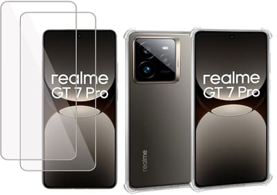 ChiGuard Hoesje & 2x Screenprotector geschikt voor Realme GT 7 Pro – Gehard Glas Cover + Shock Proof Case – Transparant