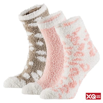 Bedsokken Dames - Soft - 3-Pak - Rose/bruin / One Size