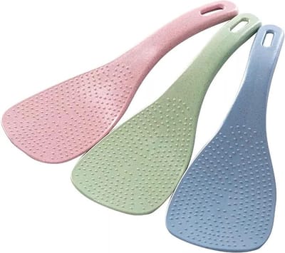 set van 3 - Rijstlepel - Rijst Opscheplepel - blauw,groen，roze - kookgerei - tarwe stro - 19.3*6cm