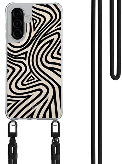 Hoesje met koord geschikt voor Samsung Galaxy A36 - Groovy lines - Inclusief Zwart koord - Crossbody beschermhoes - Transparant, Zwart - Mooie Telefoonhoesjes